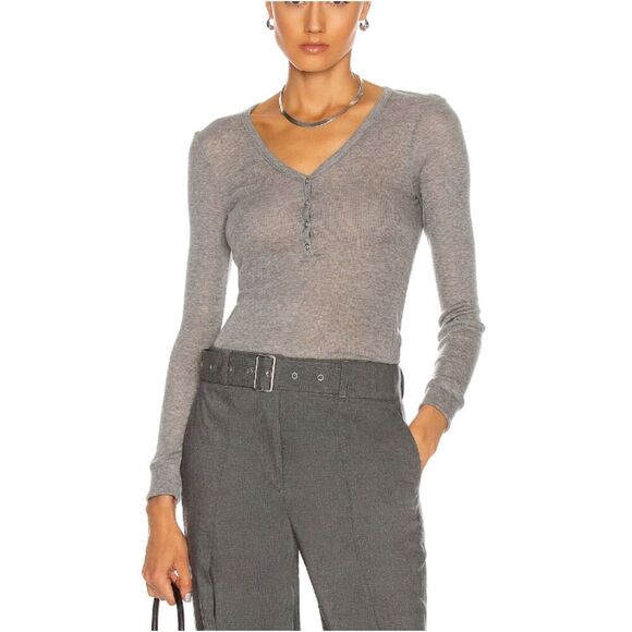 Enza Costa Gray Long Sleeve Tee Small Medium Fitted Sexy - Picture 1 of 7